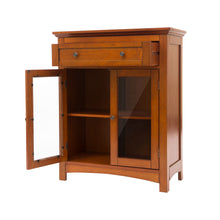 Load image into Gallery viewer, 32"H Wooden Shelved Floor Storage Cabinet with 1 Drawer and Double Doors