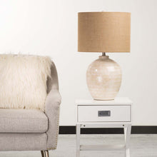 Load image into Gallery viewer, 25.5"H Cream Ceramic Table Lamp w/Burlap Shade