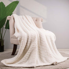 Load image into Gallery viewer, 60"L*50"W Knitted Polyester Beige Feather Yarn Throw Blanket 800g