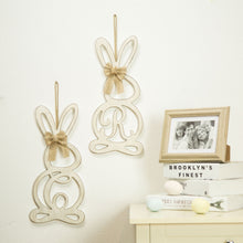 Load image into Gallery viewer, Handcrafted Wooden Monogram "R" Bunny Wall Hanging Sign