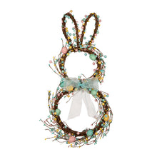 Load image into Gallery viewer, 24.5"H Easter Bunny Shaped Wreath with Eggs & Blue Satin Ribbon Bow