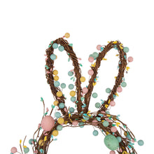 Load image into Gallery viewer, 24.5"H Easter Bunny Shaped Wreath with Eggs & Blue Satin Ribbon Bow