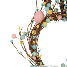 Load image into Gallery viewer, 24.5"H Easter Bunny Shaped Wreath with Eggs & Blue Satin Ribbon Bow