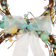 Load image into Gallery viewer, 24.5"H Easter Bunny Shaped Wreath with Eggs & Blue Satin Ribbon Bow