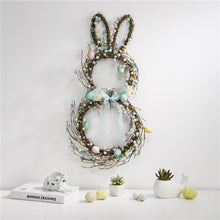 Load image into Gallery viewer, 24.5"H Easter Bunny Shaped Wreath with Eggs & Blue Satin Ribbon Bow