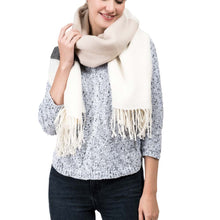 Load image into Gallery viewer, Women Oversized Cream and Black Stripe Scarf with Tassels