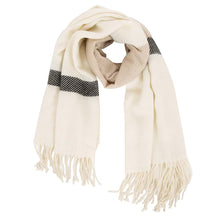 Load image into Gallery viewer, Women Oversized Cream and Black Stripe Scarf with Tassels