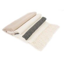Load image into Gallery viewer, Women Oversized Cream and Black Stripe Scarf with Tassels