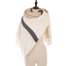 Load image into Gallery viewer, Women Oversized Cream and Black Stripe Scarf with Tassels