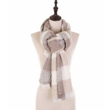 Load image into Gallery viewer, Gray, Beige and Cream Color Scarf with Fringes