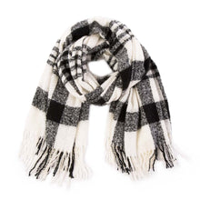 Load image into Gallery viewer, Unisex Oversized Black and White Plaid Scarf with Tassels