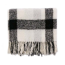 Load image into Gallery viewer, Unisex Oversized Black and White Plaid Scarf with Tassels