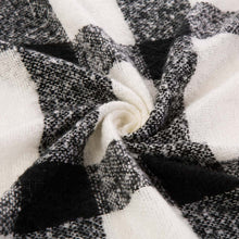 Load image into Gallery viewer, Unisex Oversized Black and White Plaid Scarf with Tassels
