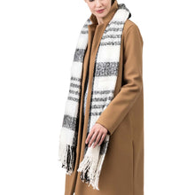 Load image into Gallery viewer, Unisex Oversized Black and White Plaid Scarf with Tassels