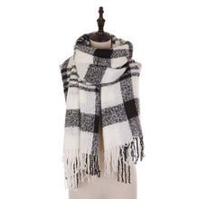 Load image into Gallery viewer, Unisex Oversized Black and White Plaid Scarf with Tassels