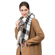 Load image into Gallery viewer, Unisex Oversized Black and White Plaid Scarf with Tassels