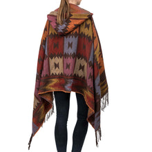 Load image into Gallery viewer, Women Oversized Patterned Poncho Shawl Hoodie with 2 Button Closure and Tassels