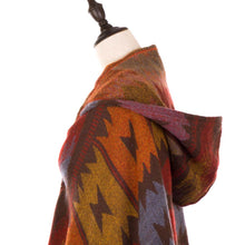 Load image into Gallery viewer, Women Oversized Patterned Poncho Shawl Hoodie with 2 Button Closure and Tassels