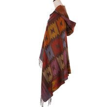 Load image into Gallery viewer, Women Oversized Patterned Poncho Shawl Hoodie with 2 Button Closure and Tassels