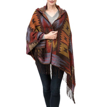 Load image into Gallery viewer, Women Oversized Patterned Poncho Shawl Hoodie with 2 Button Closure and Tassels