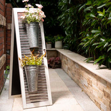 Load image into Gallery viewer, 36"H Double Sided Wooden/Metal Shutter "WELCOME" Porch Sign Decor/Planter Stand