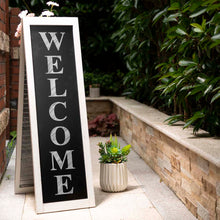Load image into Gallery viewer, 36"H Double Sided Wooden/Metal Shutter "WELCOME" Porch Sign Decor/Planter Stand