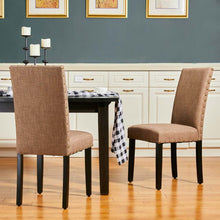 Load image into Gallery viewer, High-Back Tan Fabric Upholstered Dining Chair with Studded Decor, Set of 2