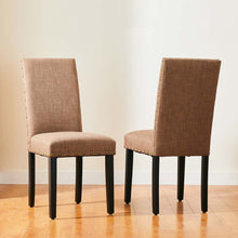 Load image into Gallery viewer, High-Back Tan Fabric Upholstered Dining Chair with Studded Decor, Set of 2