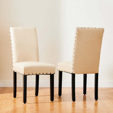 Load image into Gallery viewer, High-Back Beige PU Upholstered Dining Chair with Studded Decor, Set of 2