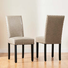 Load image into Gallery viewer, High-Back Gray PU Upholstered Dining Chair with Studded Decor, Set of 2
