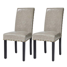 Load image into Gallery viewer, High-Back Gray PU Upholstered Dining Chair with Studded Decor, Set of 2