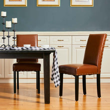 Load image into Gallery viewer, High-Back Brown PU Upholstered Dining Chair with Studded Decor, Set of 2