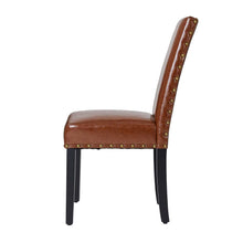 Load image into Gallery viewer, High-Back Brown PU Upholstered Dining Chair with Studded Decor, Set of 2