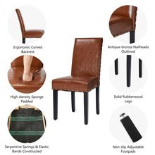 Load image into Gallery viewer, High-Back Brown PU Upholstered Dining Chair with Studded Decor, Set of 2