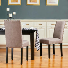 Load image into Gallery viewer, High-Back Gray Fabric Upholstered Dining Chair with Studded Decor, Set of 2