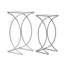 Load image into Gallery viewer, Silver Metal Nesting Side & End Accent Table with Square Glass Top, Set of 2