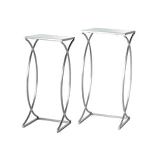 Load image into Gallery viewer, Silver Metal Nesting Side & End Accent Table with Square Glass Top, Set of 2