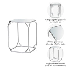 Load image into Gallery viewer, Silver Metal Nesting Side & End Accent Table with Glass Top, Set of 2