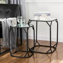 Load image into Gallery viewer, Black Metal Nesting Side & End Accent Table with Glass Top, Set of 2