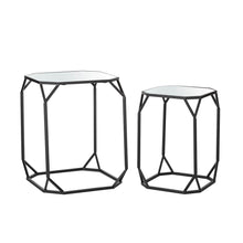 Load image into Gallery viewer, Black Metal Nesting Side & End Accent Table with Glass Top, Set of 2