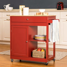 Load image into Gallery viewer, 34.25"H Red Wooden Basic Kitchen Cart/Island with Solid Oak Top