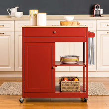 Load image into Gallery viewer, 34.25"H Red Wooden Basic Kitchen Cart/Island with Solid Oak Top