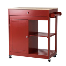 Load image into Gallery viewer, 34.25"H Red Wooden Basic Kitchen Cart/Island with Solid Oak Top