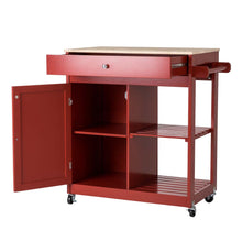 Load image into Gallery viewer, 34.25"H Red Wooden Basic Kitchen Cart/Island with Solid Oak Top