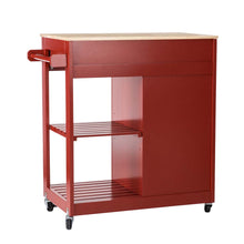 Load image into Gallery viewer, 34.25"H Red Wooden Basic Kitchen Cart/Island with Solid Oak Top