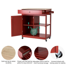Load image into Gallery viewer, 34.25"H Red Wooden Basic Kitchen Cart/Island with Solid Oak Top