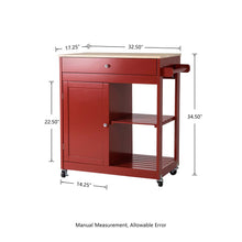 Load image into Gallery viewer, 34.25"H Red Wooden Basic Kitchen Cart/Island with Solid Oak Top