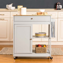 Load image into Gallery viewer, 34.25"H Gray Wooden Basic Kitchen Cart/Island with Solid Oak Top
