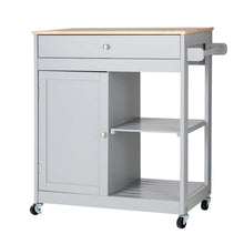 Load image into Gallery viewer, 34.25"H Gray Wooden Basic Kitchen Cart/Island with Solid Oak Top