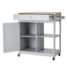 Load image into Gallery viewer, 34.25"H Gray Wooden Basic Kitchen Cart/Island with Solid Oak Top